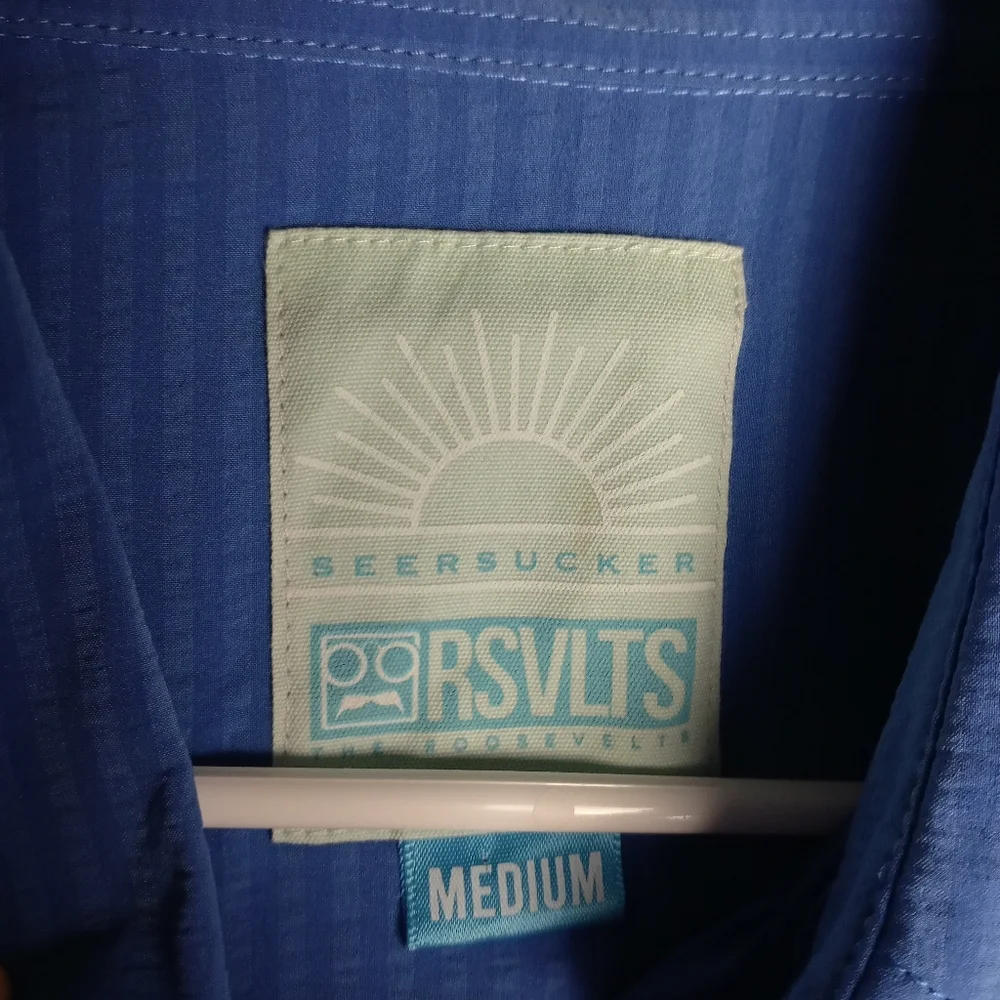 Men's RSVLTS Regatta-Stretch Seersucker Short Sleeve Shirt Size M - Picture 5 of 14